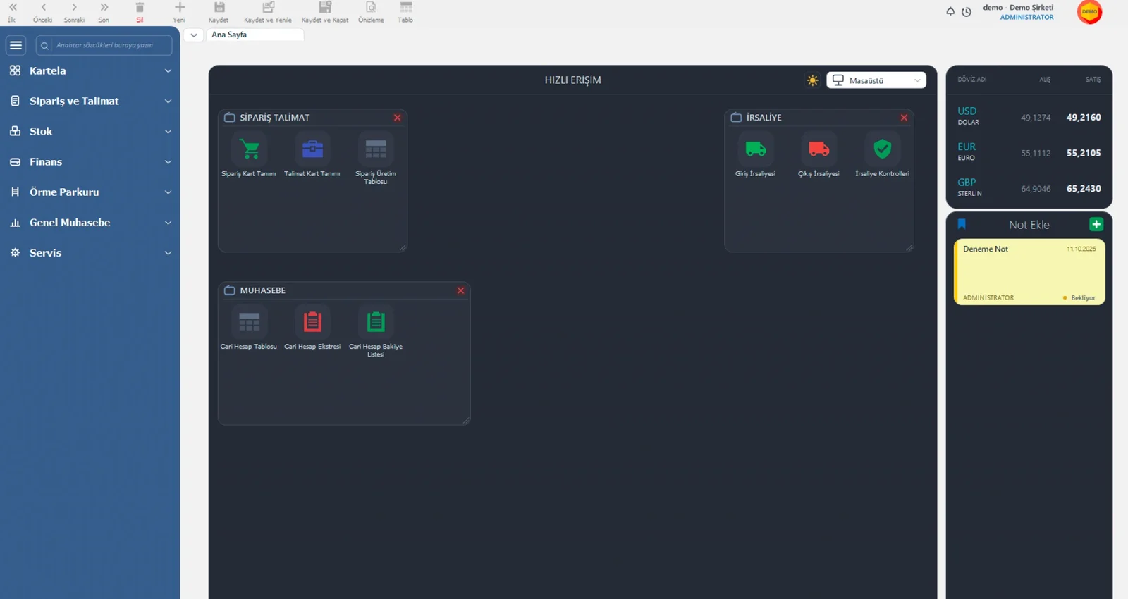 Kumaş Üretim ve Satış Programı ana ekranı